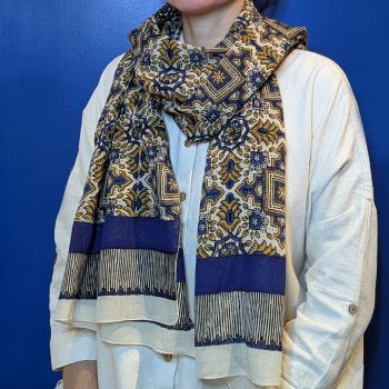 Foulard "Panache" ecru/indigo/moutarde
