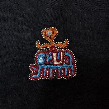 broderie Petit Eléphant orange/tutquoise