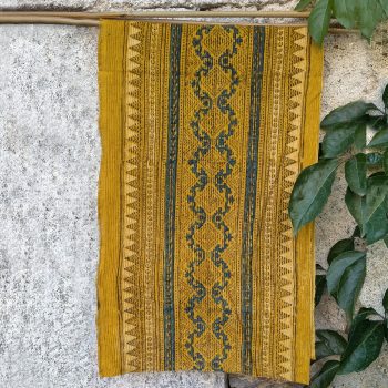 Bordure en velours côtelé curcuma-turquoise PETRA